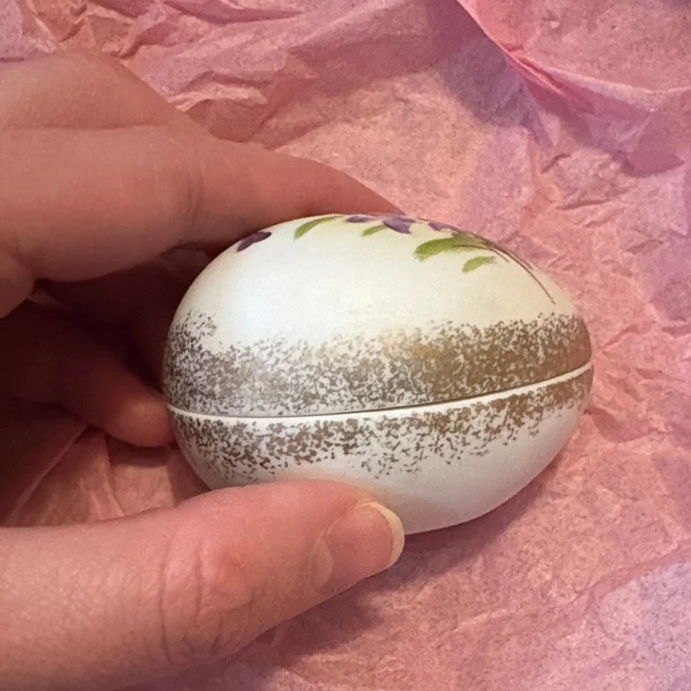Hand-Painted Floral Egg Trinket Box in White and Purple